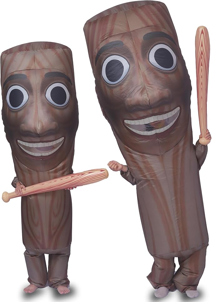 Ghorkivex Inflatable Tung Costume Halloween Funny italian Wooden Stick Man costume sahur Inflatable costume with Stick