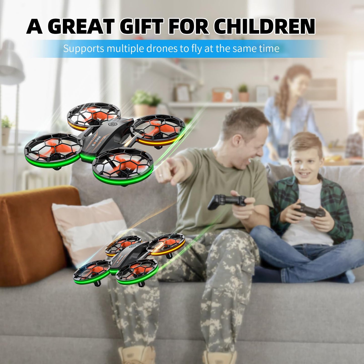 Drones for Kids - RC Drone with Auto Hovering and Headless Mode, Quadcopter with LED Light, Propeller Full Protect, 3D Flips, 3 Batteries, Remote Control, Best Toys Gifts