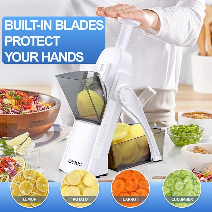 Safe Mandoline Slicer, Potato Clips Slicer, Vegetable Food Slicer, Thickness Adjustable for Cucumber Onion Carrot Lemon (Only Slicer White)