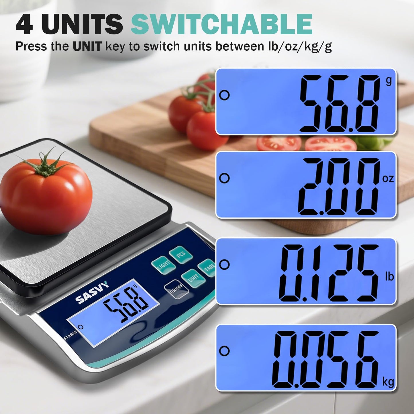 SASVY Digital Lab Scale 5000g x 0.1g oz/lb/g/kg Precision Electronic Scientific Scale Analytical Balance for Laboratory Jewelry Kitchen Includes Rechargeable Battery