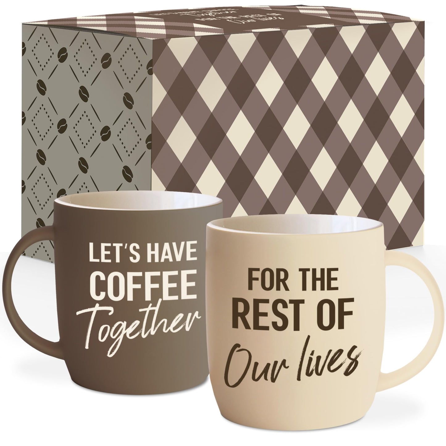Triple Gifffted Let's Have Coffee Together Coffee Mug Set, Engagement Wedding Gifts for Couple, Bride and Groom Newlywed Bridal Shower, His and Hers, Mr and Mrs, Christmas, Valentine’s, Ceramic 13Oz