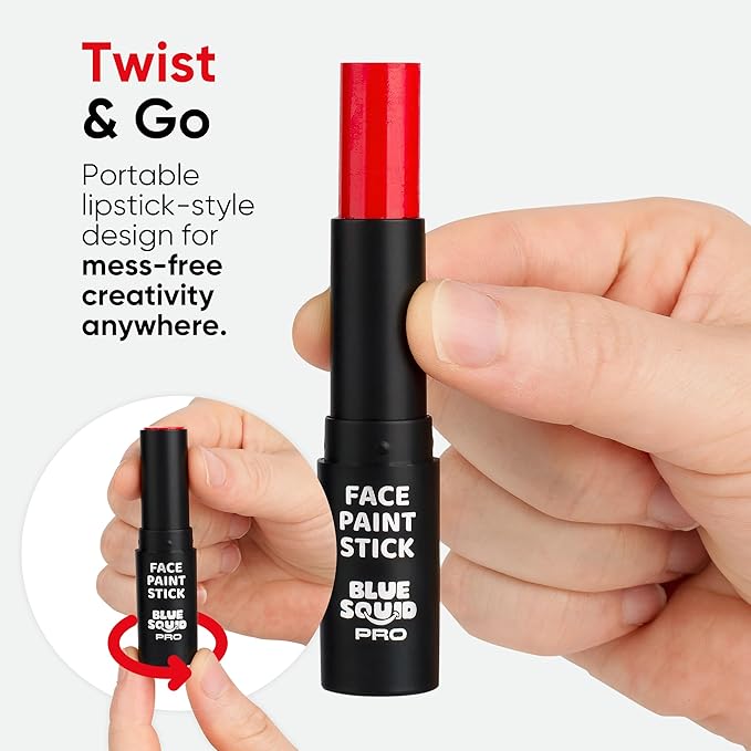 Blue Squid PRO Red, White and Black Face Paint Stick - Waterproof Body Paint Adults & Kids Eye Black Baseball, Eyeblack Softball -Hypoallergenic Twist-Up Non-Toxic Makeup Stick - Cosplay, Sports & SFX