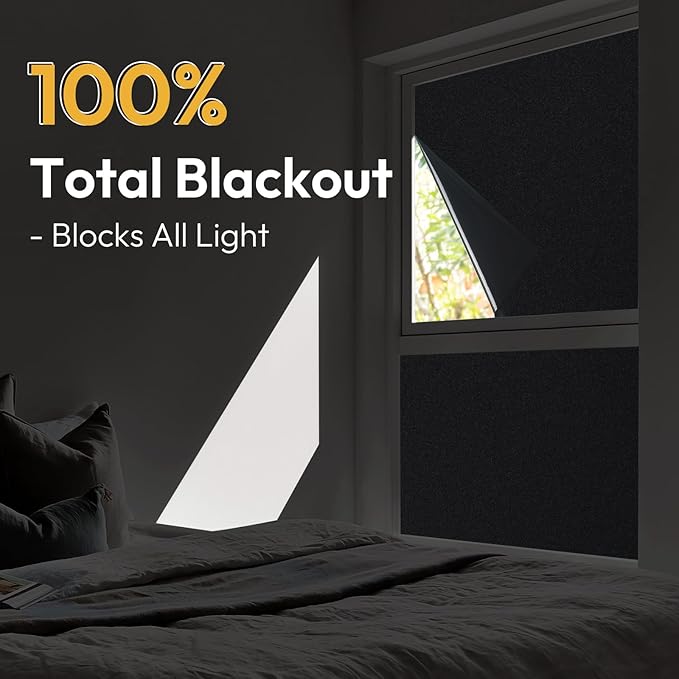 rabbitgoo Blackout Window Film 100% Light Blocking, Static Cling No Glue Easy Install, Removable Room Darkening Window Cover for Daytime Sleep, Bedroom, Nursery, Home Theater, 17.5 by 157.4 inch