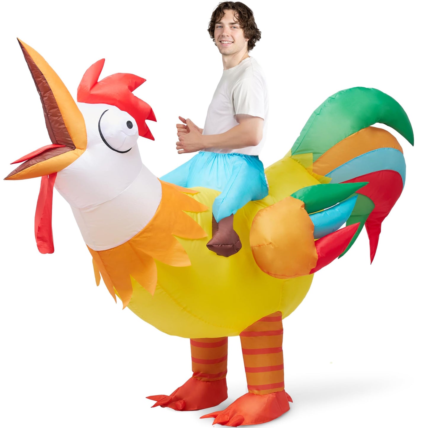 Spooktacular Creations Chicken Inflatable Costume Adult, Riding a Rooster Blow Up Funny Halloween Costume for Men Women Dress-Up Themed Cosplay Parties