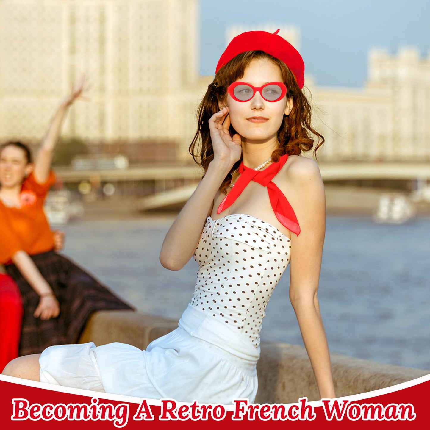 French Women set, Women Fancy Dress Costume Accessories Set French Artist Mime Kit with Red Beret Scarf Sunglasses Gloves for Cosplay Party Supplies Dress Up