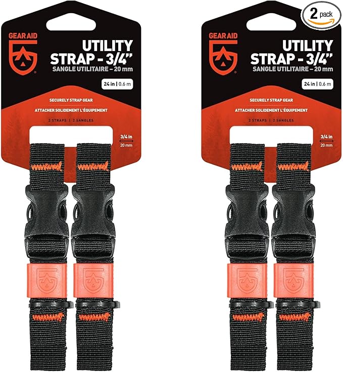 GEAR AID Utility Straps with Side-Release Buckle, Secure and Compress Camping, Biking, Hunting, Boating Gear, 3/4" Width, ...
