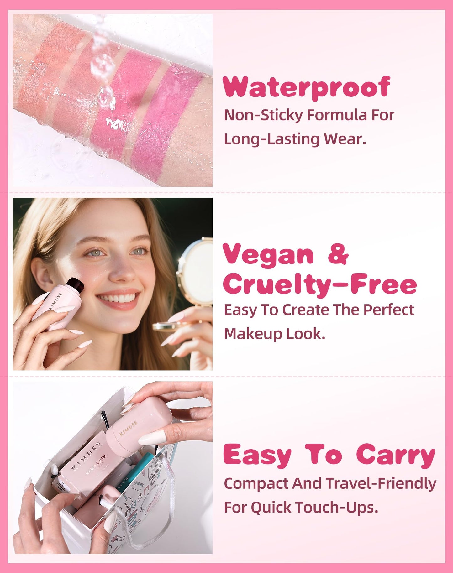 KIMUSE Jelly Cheek & Lip Tint, Watercolor Blush, Multi-Use Makeup, Tint for Cheeks, Lips & Eyes, Lightweight, Sheer & Buildable