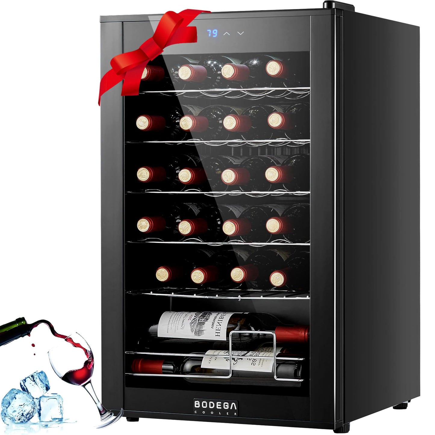 BODEGACOOLER Wine Cooler 24 Bottle for Home and Kitchen, Mini fridge for Bedroom,Wine Fridge with 41-64.4°F Digital Temperature Control,Small Freestanding Wine Refrigerator for Red, White & Champagne