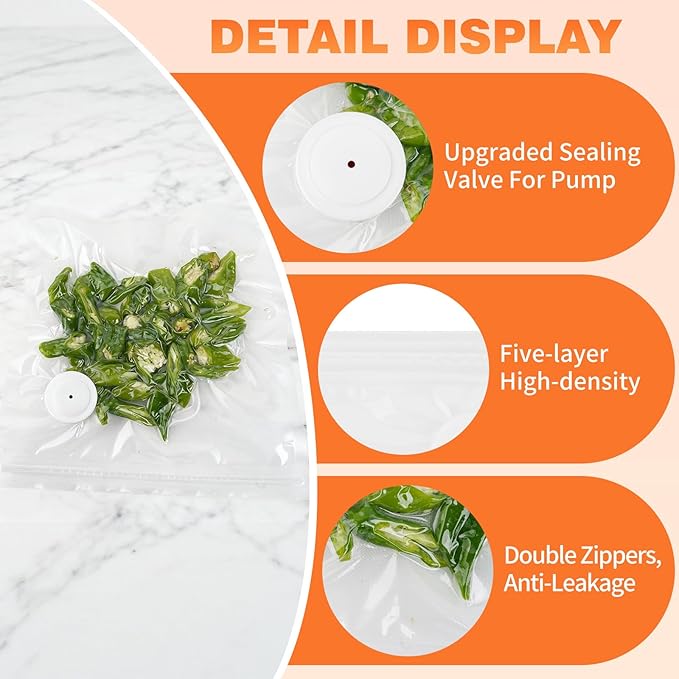 Vacuum Sealer Bags for Food Compatible with Feppo – 34 Pcs (3 Sizes: 11.8"x13.4", 10.2"x11", 8.3"x8.7"), BPA-Free Reusable Zipper Bags with 4 Seal Clips for Sous Vide, Cooking & Freezer Storage