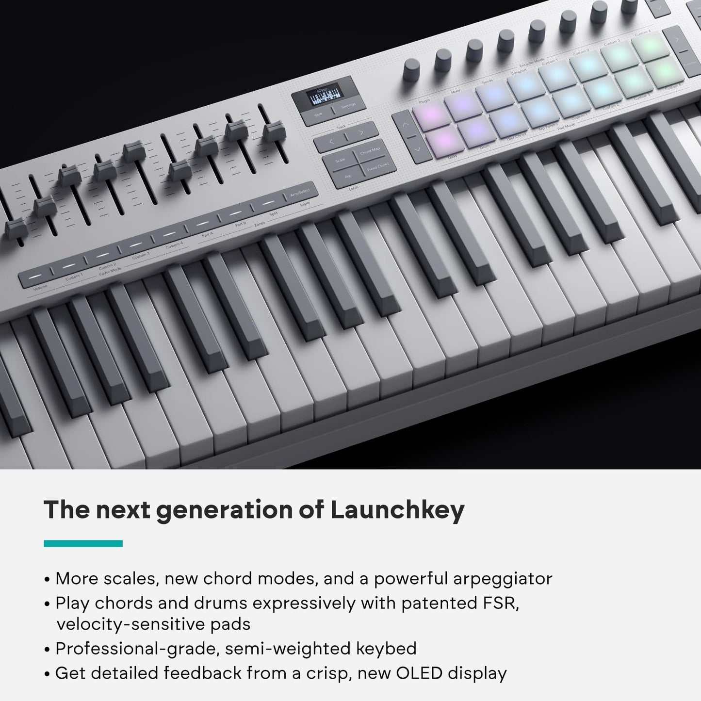 Novation Launchkey 49 White Mk4 - 49 Semi-Weighted Key, Usb, Midi Keyboard Controller With Daw Integration. Chord & Scale Modes,