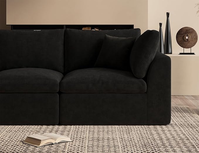 ohllob 140" U Shaped Couch, Cloud Sectional Couches for Living Room, Boneless Couch with Ottoman, Oversized 4 Seater Modular Sectional Sofa, Black
