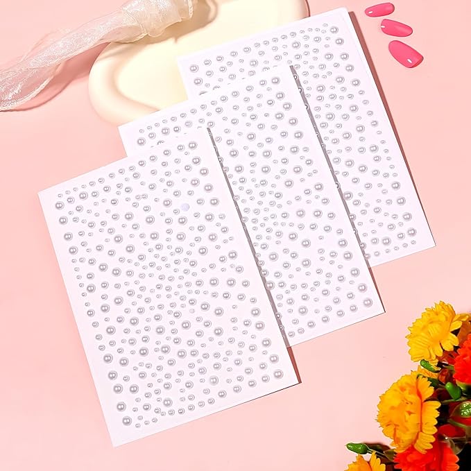 Self Adhesive Face Gems and Pearls for Makeup, Festival Jewels, Hair Gems, Rhinestone Stickers for Face, Eye, Makeup, Nail, Body, Crafts 3/4/5/6 mm 975Pcs (20.Pearl_White)