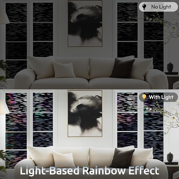 rabbitgoo Window Privacy Film, Total Blackout Window Film, Stained Glass Heat Control Glass Thermal Sticker, Room Darkening Door Cover, Anti-UV Privacy Cling with Installation Tools, 17.5" x 118.1"