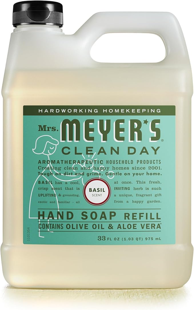 MRS. MEYER'S CLEAN DAY Hand Soap Refill, Made with Essential Oils, Basil, 33 fl. oz