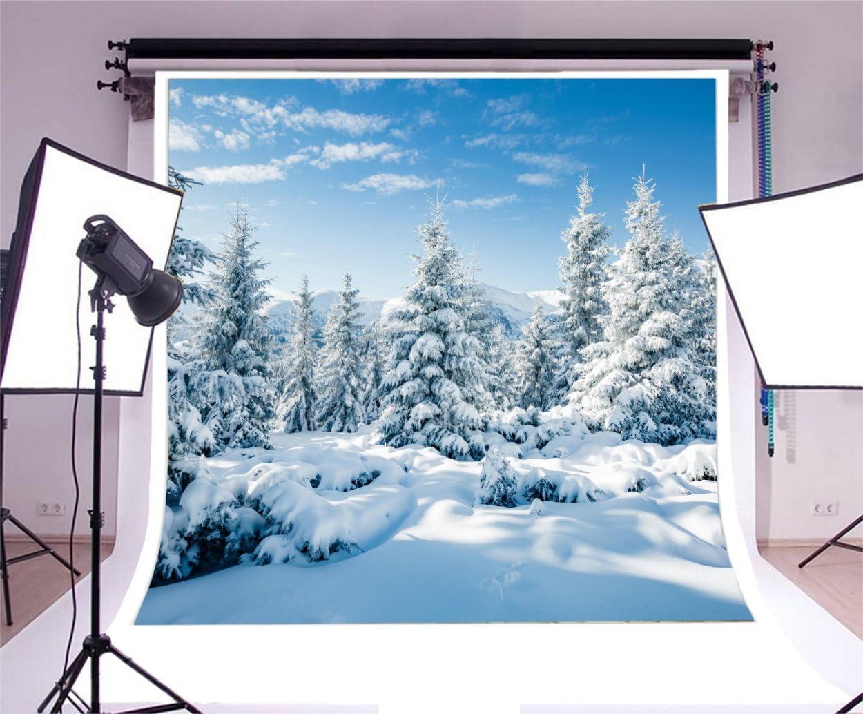 Aofoto 10X10Ft Snowy Scenery Backdrop Forest Snow Tree Photography Background Winter Snowfield Landscape Snow Covered Fir Pine T
