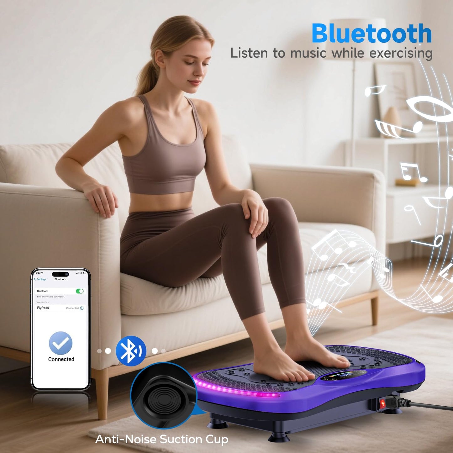 Vibration Plate Exercise Machine for Lymphatic Drainage, Vibration Machine for Full-Body Weight Loss Shaping, Vibrate Fitness Platform 400 Lbs & 200 Adjustable Speeds for Women Men Home Gym Purple