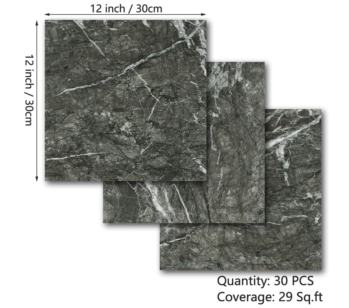 Decotalk 30-Sheet Floor Tile Peel and Stick Grey Flooring Tiles Marble Bathroom Floor Tile Waterproof, 12x12 Inch Vinyl Flooring Tile Renter Friendly Flooring Tile Square Bathroom Flooring Tile Floor