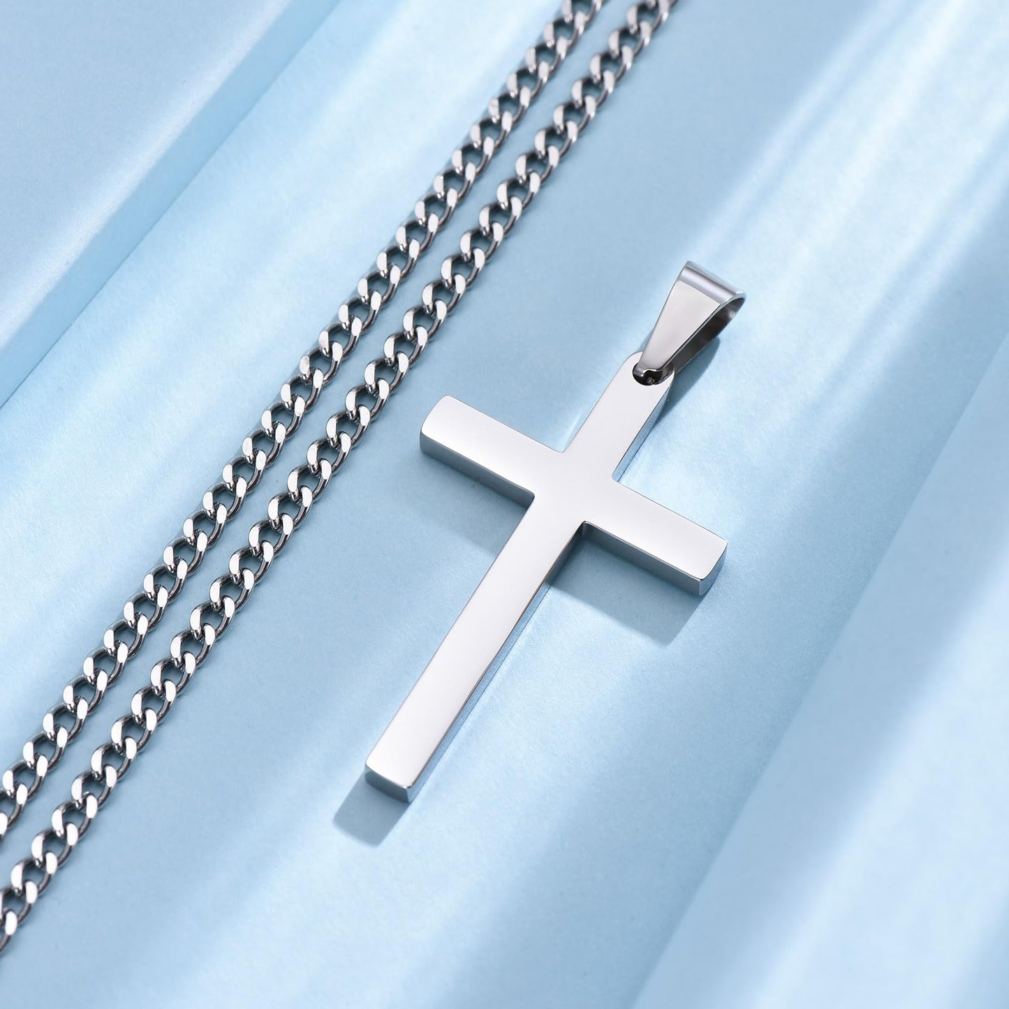 EPIRORA Cross Necklace Gifts for Boyfriend, Stainless Steel Cross Necklace Cuban Chain Pendant Necklace for Men Birthday Christmas Presents Best Boyfriend Gifts From Girlfriend