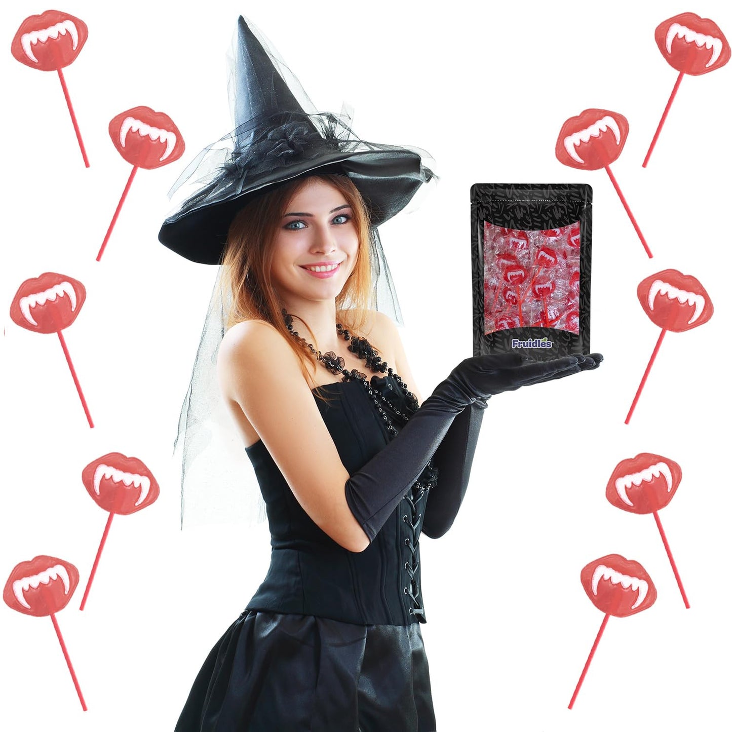 Fruidles Halloween Vampires Fangs Tattoo Lollipop Suckers Candy, Great for Goody Party Bag Fillers, Individually Wrapped (Half-Pound)