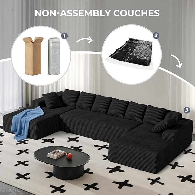 131'' Large Sectional Couches with Chaise, U Shaped Cloud Sofa, No Assembly Required Deep Seat Modular Lounge Bed for Living Room 1PCS, Bedroom