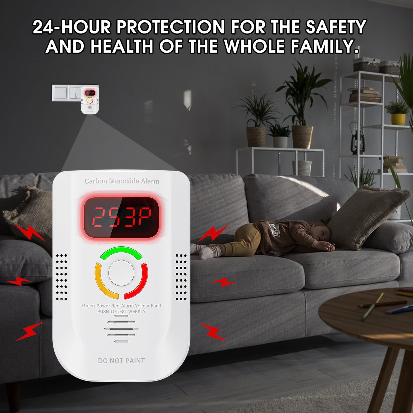 3 Pack Carbon Monoxide Detector, Plug-in Wall Carbon Monoxide Alarm, Portable Carbon Monoxide Detector with Digital Display LED, CO Alarm Monitor with Audible and Visual Alarm Test Mute Button