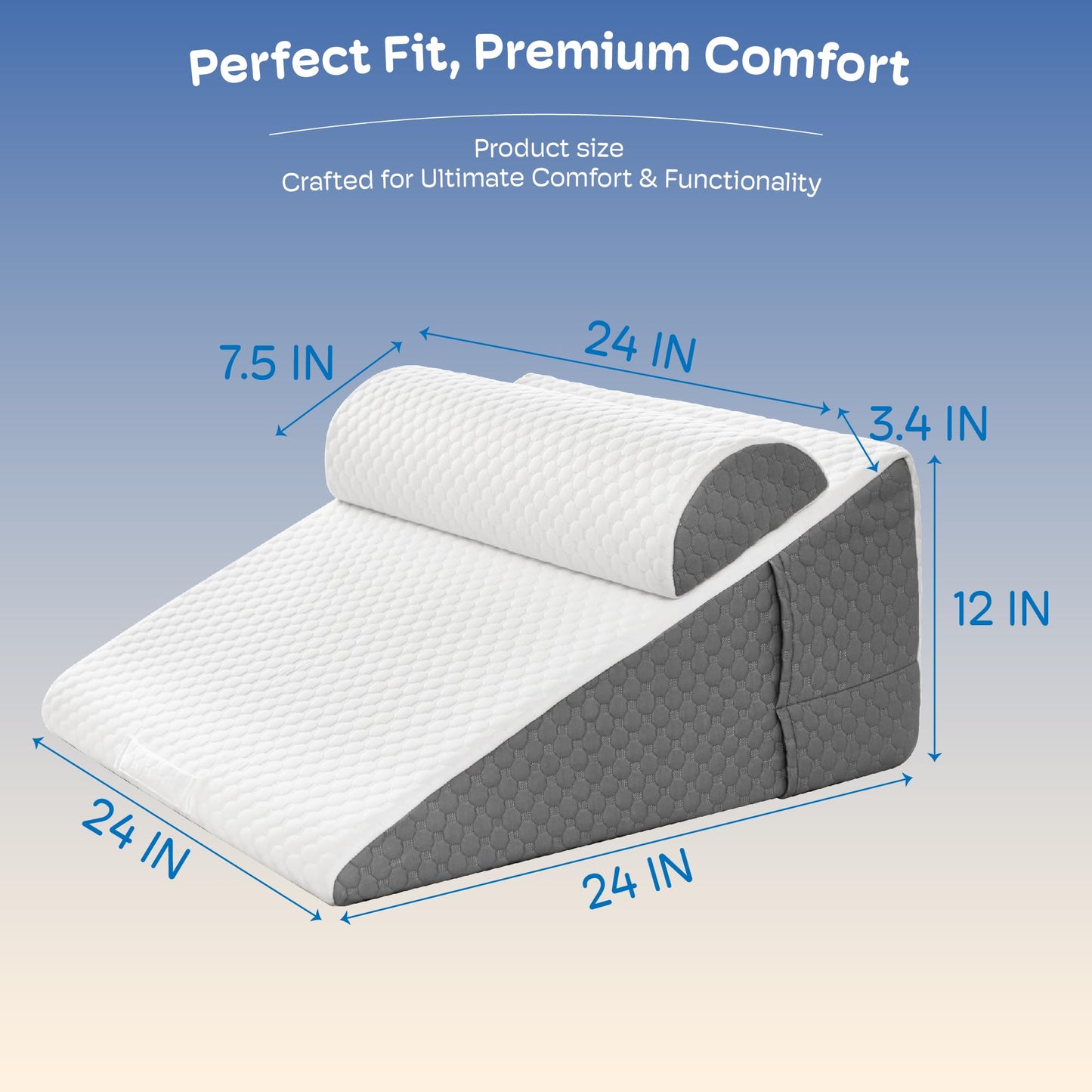 Simpledad Wedge Pillow with Adjustable Pillow,12" Wedge Pillow for Acid Reflux and Back Pain Relief, Snoring, Bed Wedge Pillow for Sleeping After Surgery. Cooling Memory Foam Top
