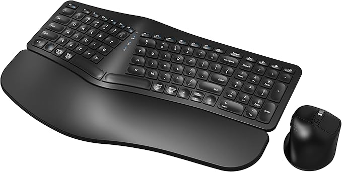 MK960 Ergonomic Wireless Keyboard Mouse Combo, Bluetooth/2.4G Split Design Keyboard with Palm Rest and 4 Level DPI Adjusta...