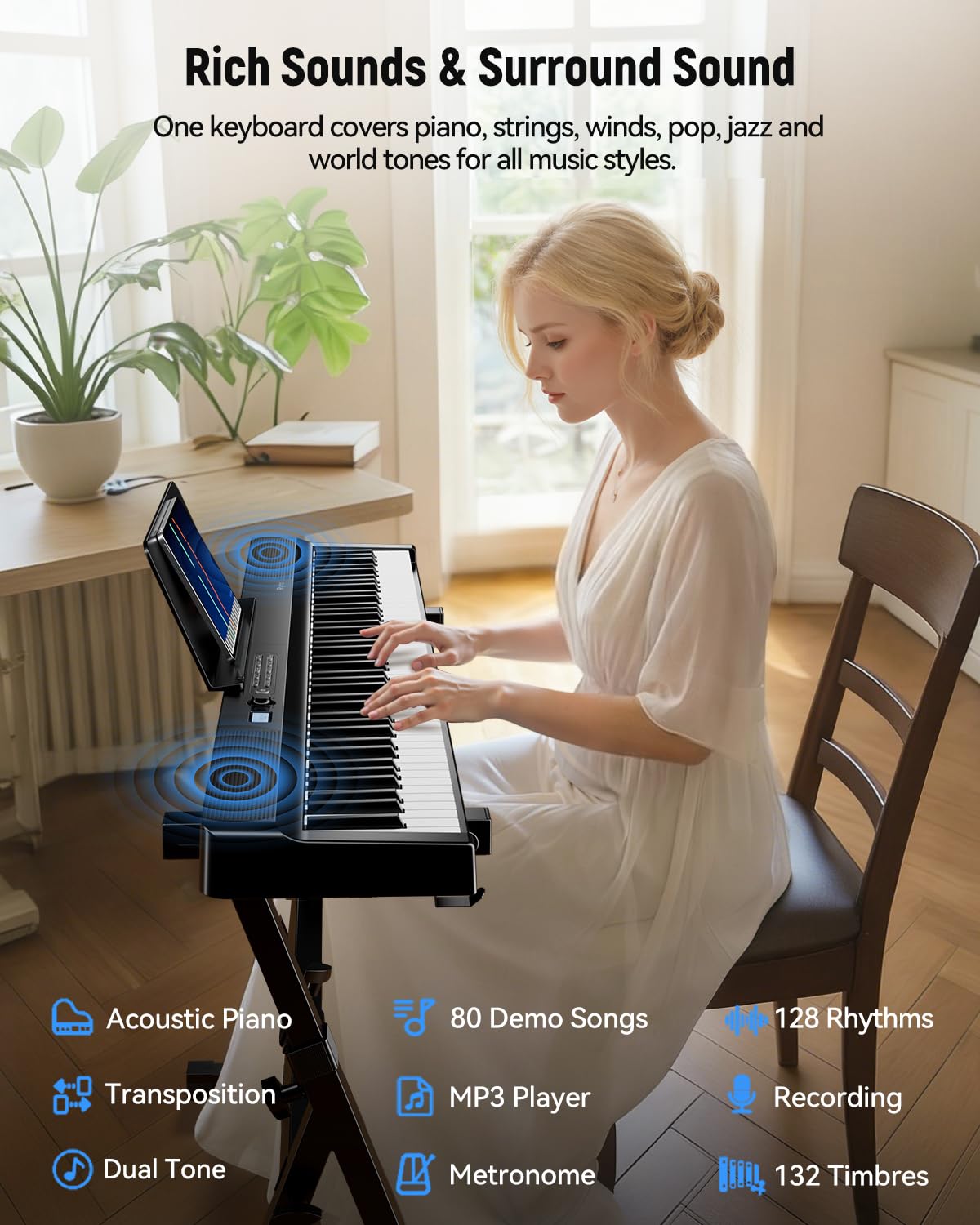 Folding Keyboard Piano, Rhymo Upgraded 88 Key Full Size Portable Semi Weighted Electric Piano Keyboard with 30W Stereo Surround Speaker, USB MIDI, Sustain Pedal for Beginners & Adults (Black)