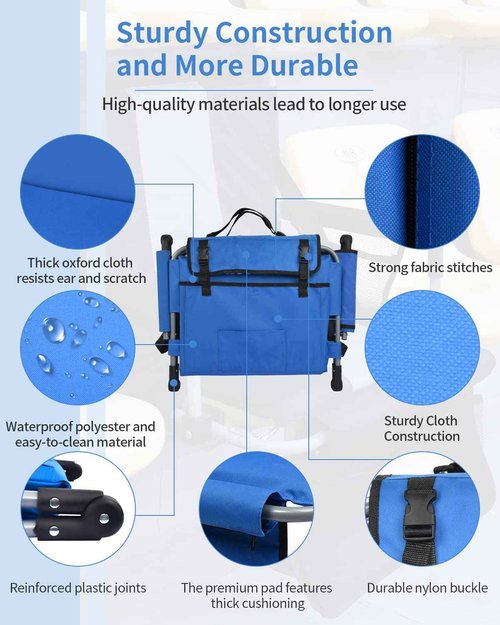 AOOXIMI Stadium Seat with Back Support, Bleach Seat with Backrest and Cushion, Stadium Chair with Cup Holders, Mesh Bag and Hidden Hook for Basketball and Soccer Bench