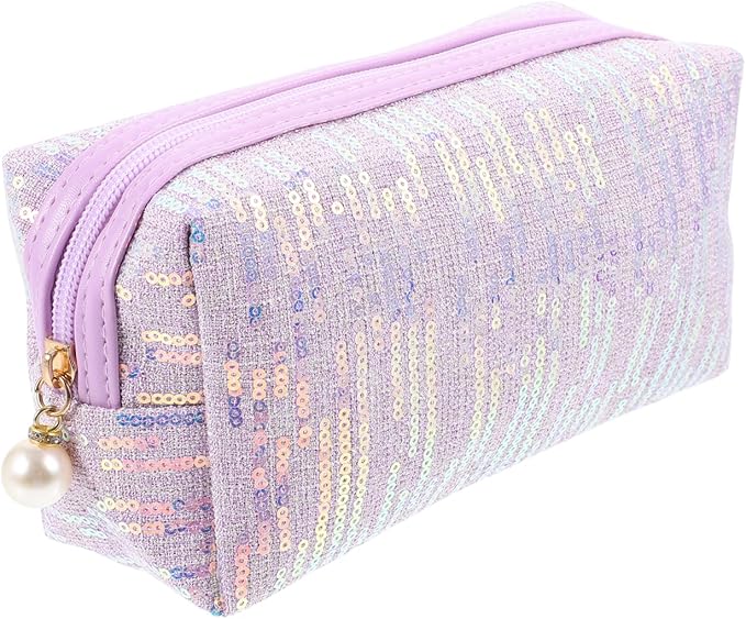 CALLARON Glitter Makeup Bag - 8inch Portable Cosmetic Bag for Women, Trendy Shimmery Evening Purse, Travel Makeup Pouch wi...