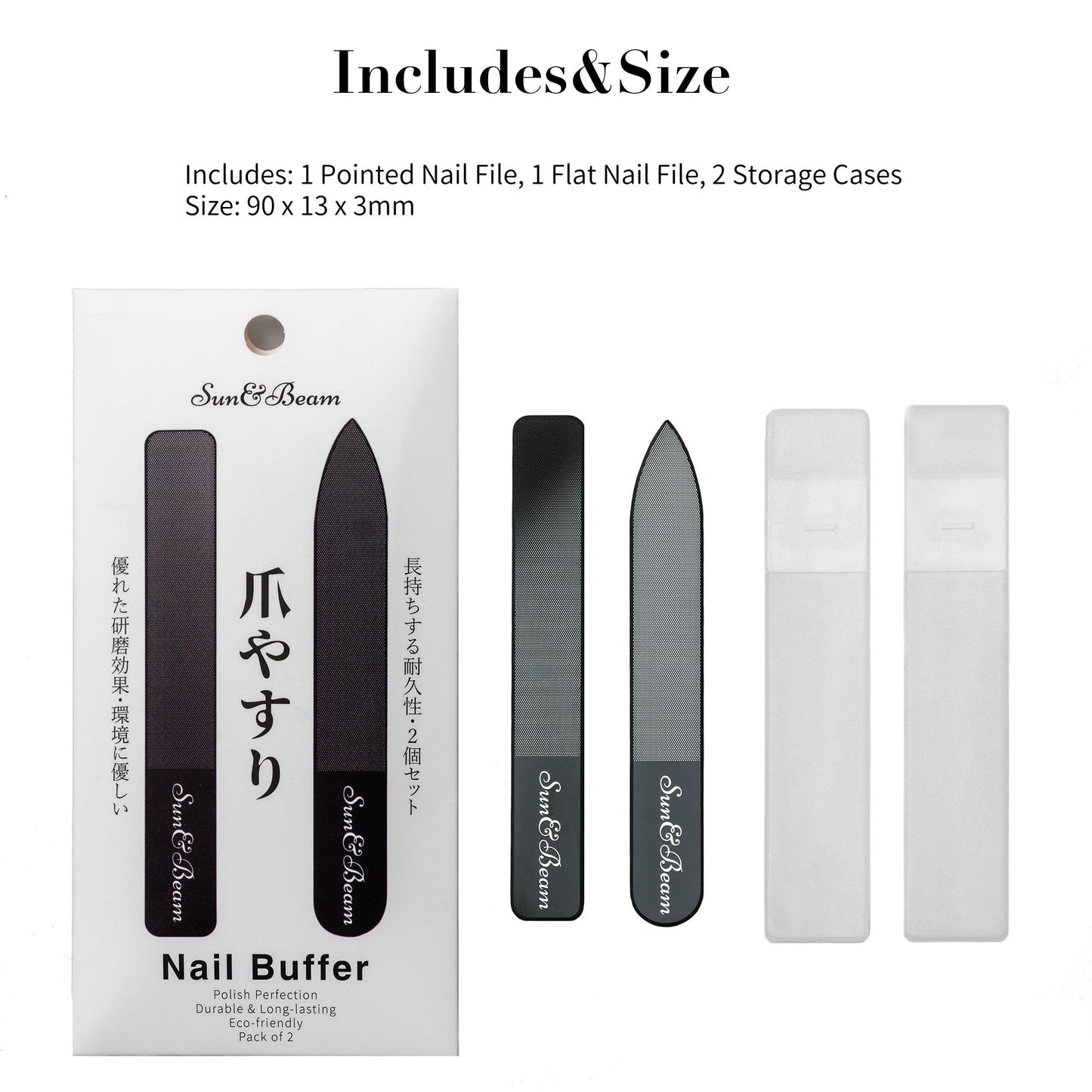 Sun&Beam Nails Glass Nail File Nano Nail Buffers Crystal Shine Polisher Professional Manicure Tools Kit with Box 2Pcs Set