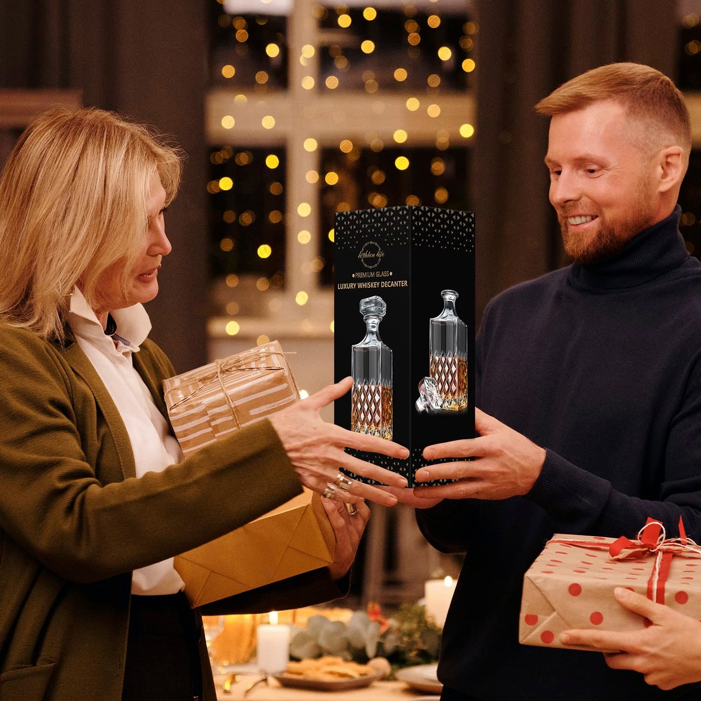LIGHTEN LIFE 29oz Crystal Whiskey Decanter with Stopper, Non-Lead, 828ml, Clear, Durable, Dishwasher Safe, Classic European Design, Gift Box Included