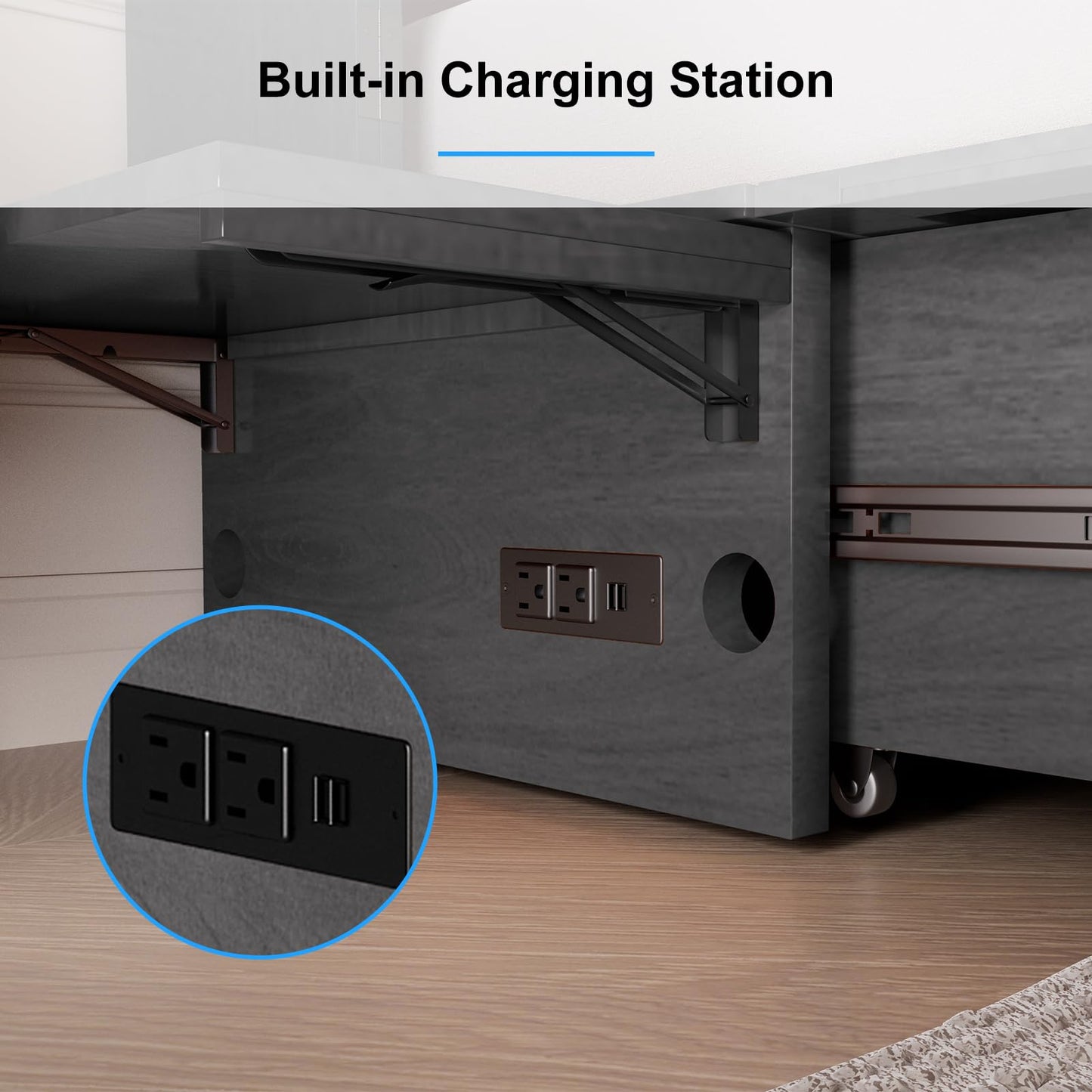 PUREMIND Queen Murphy Bed with Storage Drawers, Camas Con Colchon Incluido, Hideaway Chest Beds with Built-in Charging Station, Murphy Bed Queen Space-Saving Wall Beds for Bedroom