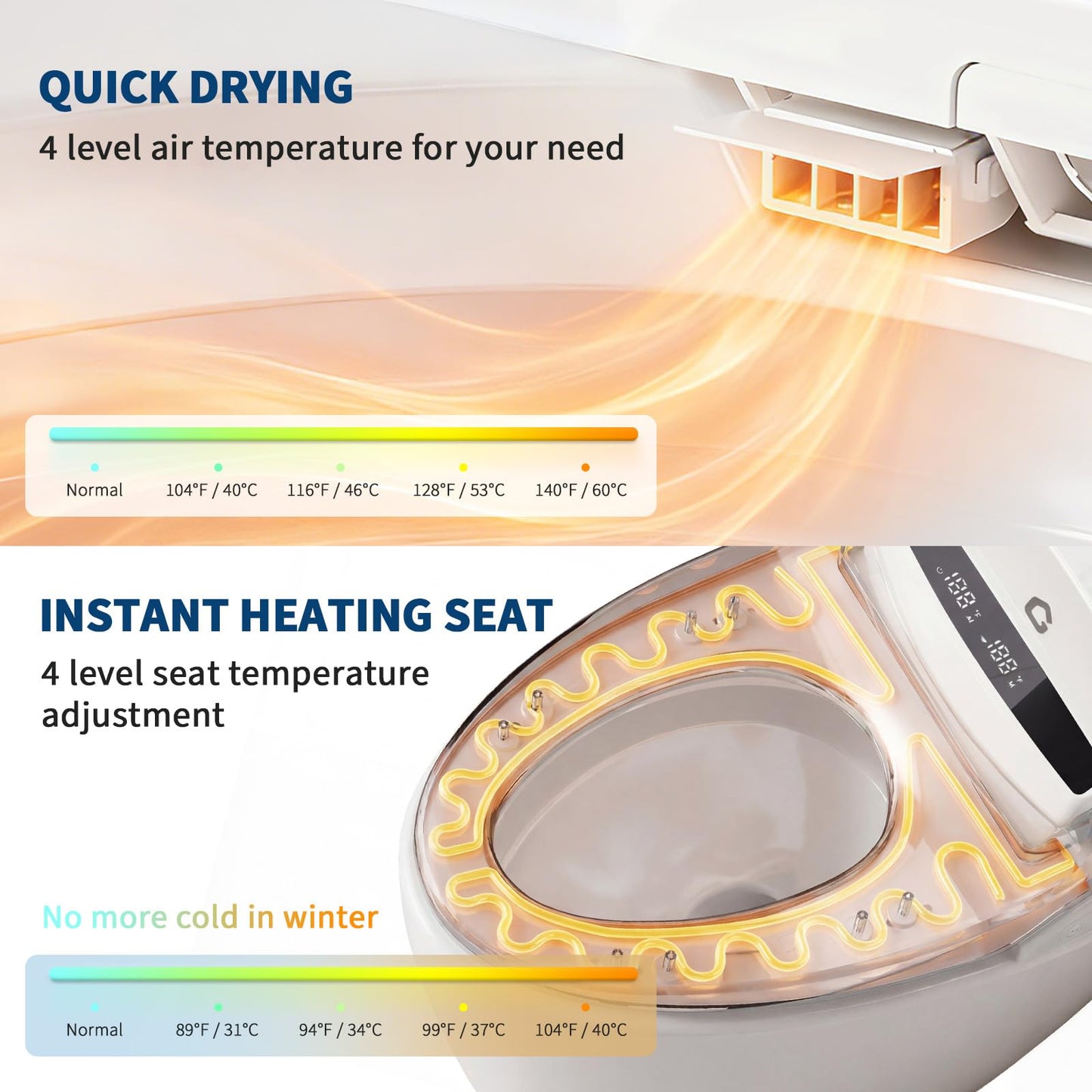 EliteEdge Modern Smart Toilet, One-Piece Elongated with Built-in Bidet, Heated Seat, Foot Sensor Flushing, Warm Air Dryer, Remote Control for Lid Open/Close