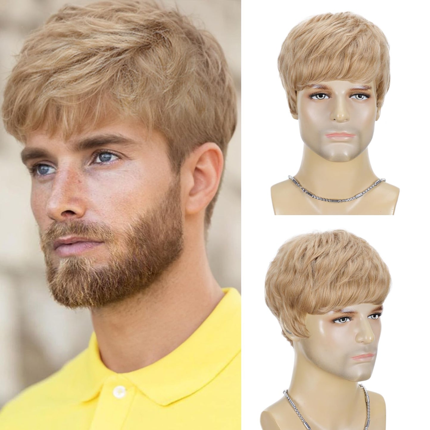 Mens Blonde Wig Short Layered Blond Straight Wig for Male Guys Synthetic Heat Resistant Fiber Natural Dirty Blonde Mens Wig for