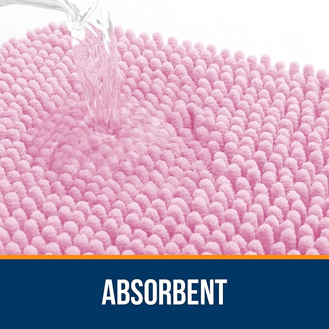 OLANLY Bathroom Rugs 47x24, Extra Soft Absorbent Chenille Bath Rugs, Rubber Backing Quick Dry, Machine Washable Bath Mats for Bathroom Floor, Tub and Shower, Home Decor Accessories, Pink