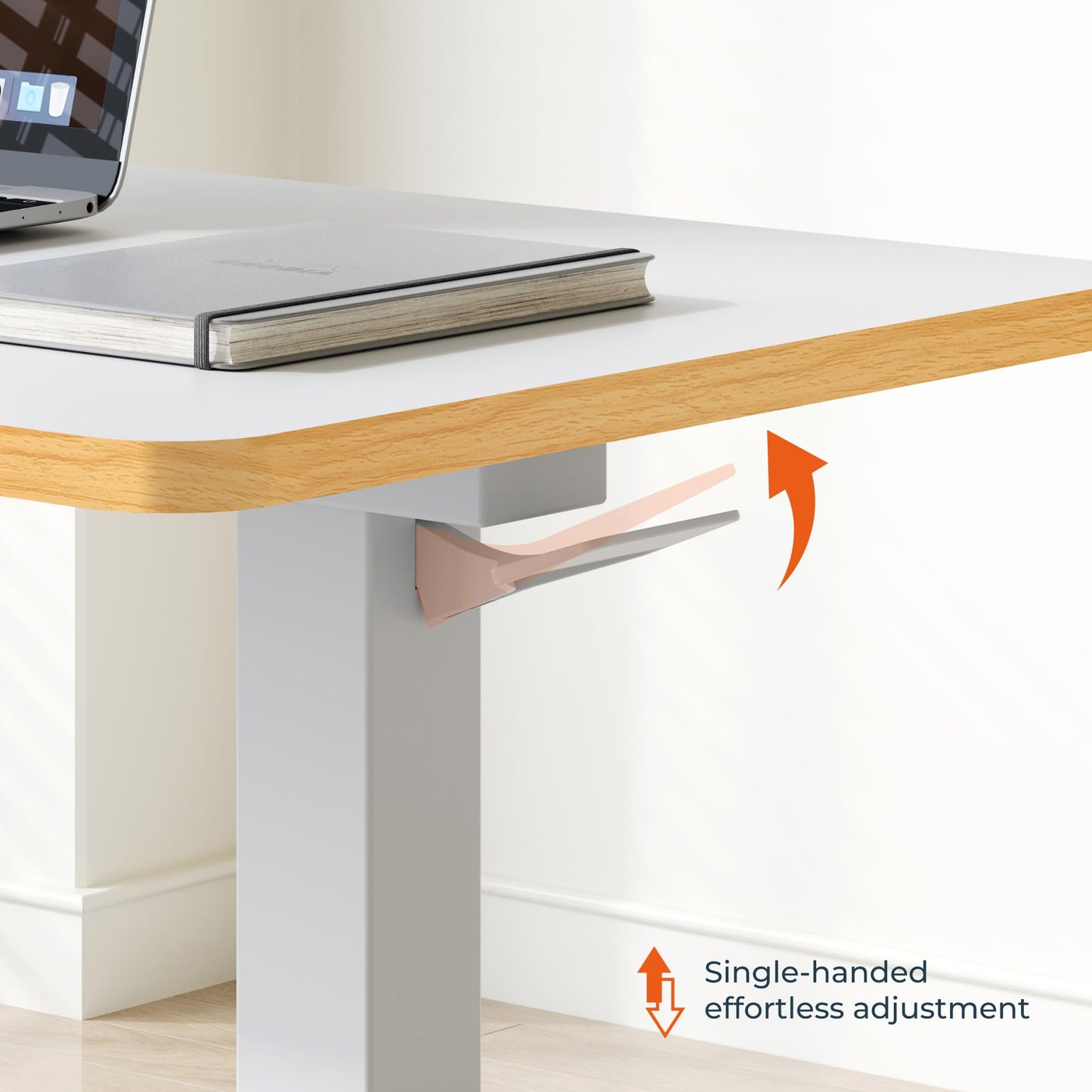 FitStand Medical Overbed Adjustable Bedside Table with Hidden Casters, Pneumatic Mobile Rolling Laptop Standing Desk with Tray for Home and Hospital Use, White