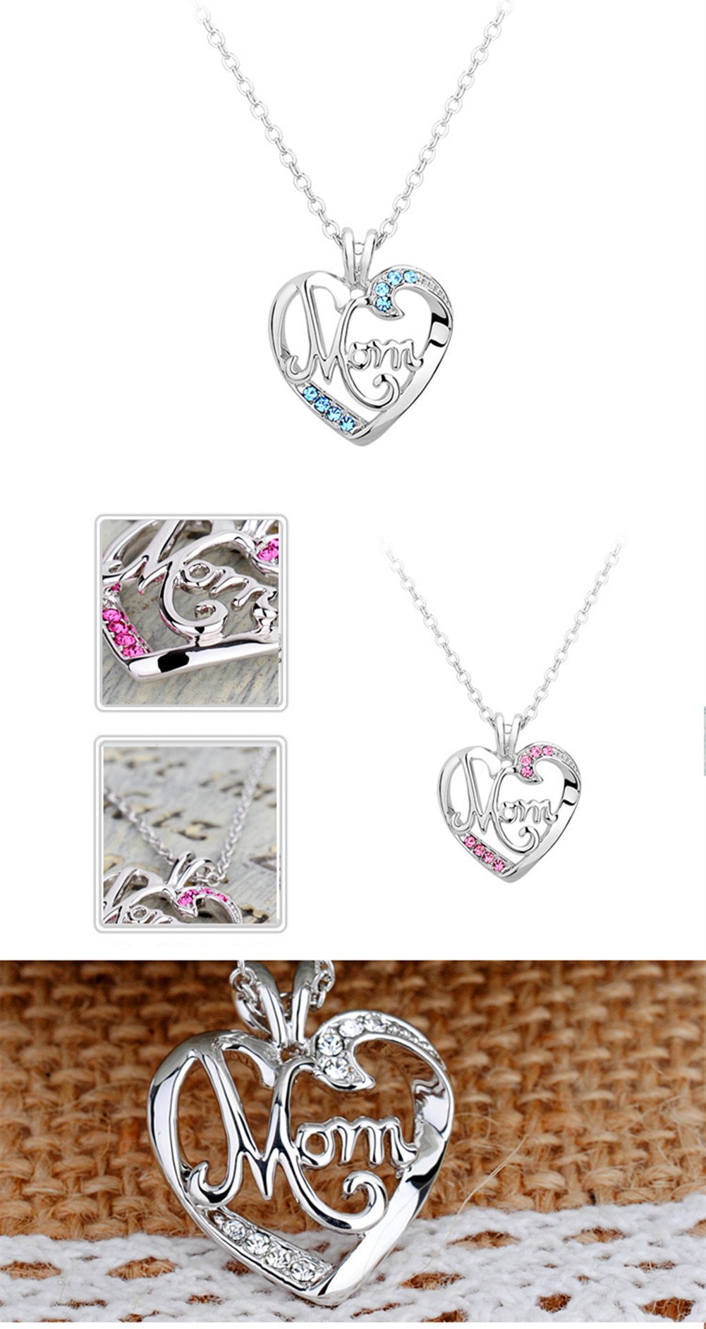 ShiQiao Spl Mom Christmas Gifts Necklace - Mother Heart Pendant Necklace Mothers Day Necklace for Women from Daughter Son White