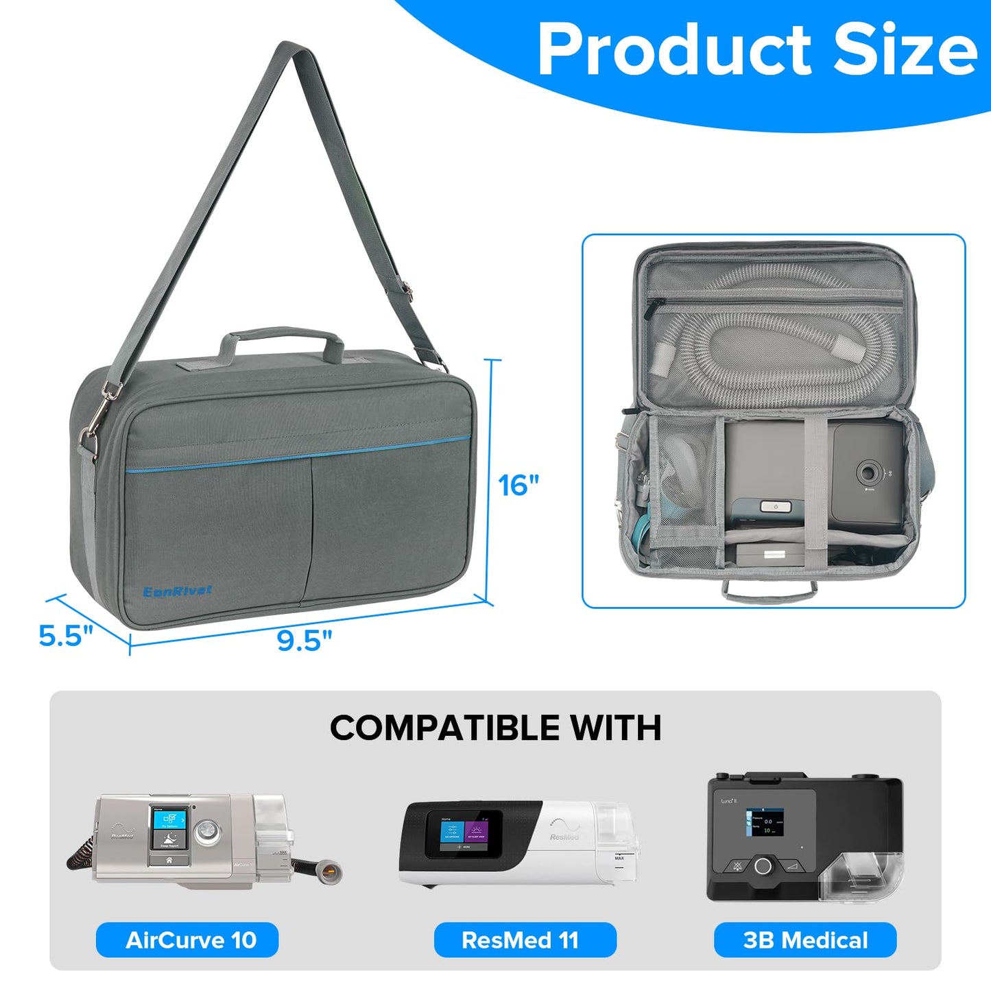 EonRivet Premium CPAP Travel Bag - Universal CPAP Carrying Case for ResMed AirSense 11/10, 3B Medical & Most Travel CPAP Machines - Durable, Lightweight, TSA-Friendly CPAP Storage & Backpack Option