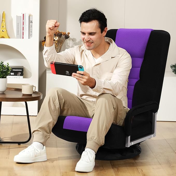 ACIPENSER Swivel Gaming Chair Multipurpose Floor Gaming Chair for Playing Video Games, TV, Reading w/Armrest Lumbar Support & 6 Adjustable Postion Backrest for Adults & Kids,Purple