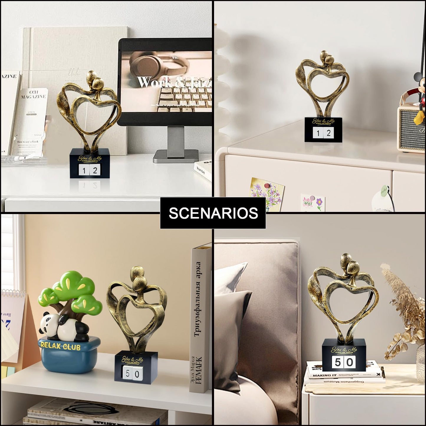 Anniversary Wedding Gifts for Couple Parents Wife Husband(1-99 Years) , Romantic Heart Decoration Couple Sculpture Love Statue for Her and Him, Anniversary Weddings Valentine's Gifts Home Decor(S)
