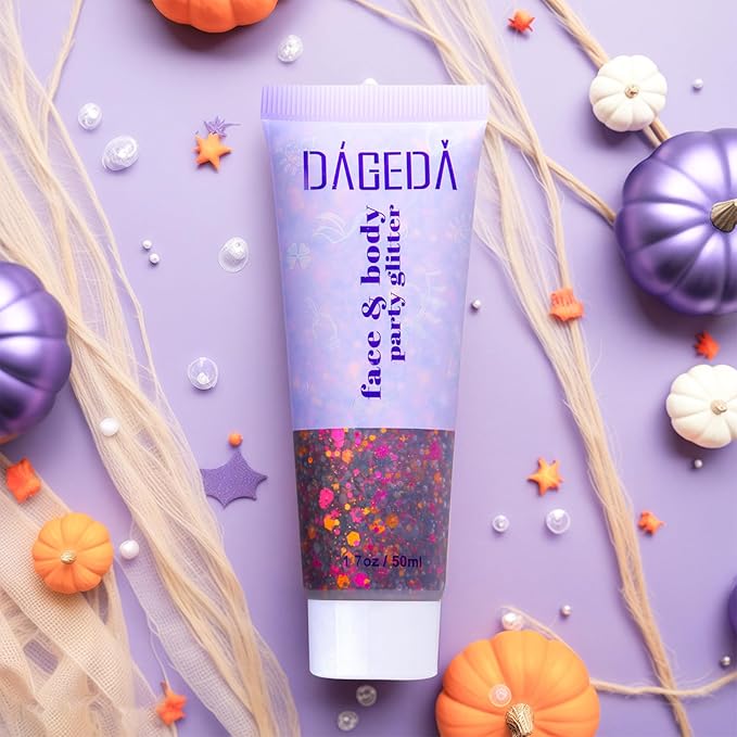 DAGEDA Halloween Black Body Glitter Gel, Face Hair Glitter Body Shimmer, Halloween Costume Accessories Chunky Glitters Eyeshadow, Holographic Cosmetic Sequins Festival Outfits for Women 50ml