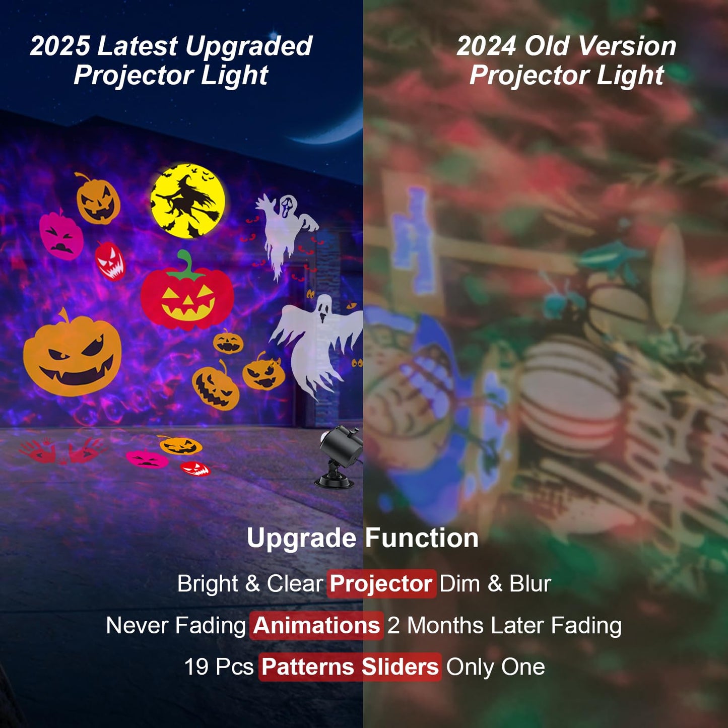 Brighter Halloween Decorations Projector Lights for Home, 2025 Upgraded Holiday Projectors with 19 HD Replaceable Slides (3D Ocean Wave & Patterns), Weather Proof Halloween Projector Light Show