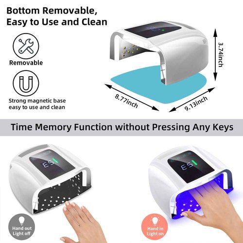 SUNYDOO 96W Rechargeable UV LED Nail lamp,Cordless Nail Dryer with Removable Stainless Steel Bottom,Professional Curing Lamp for Fingernail and Toenail, Auto Sensor & Quick Dry Nail Machine (White)