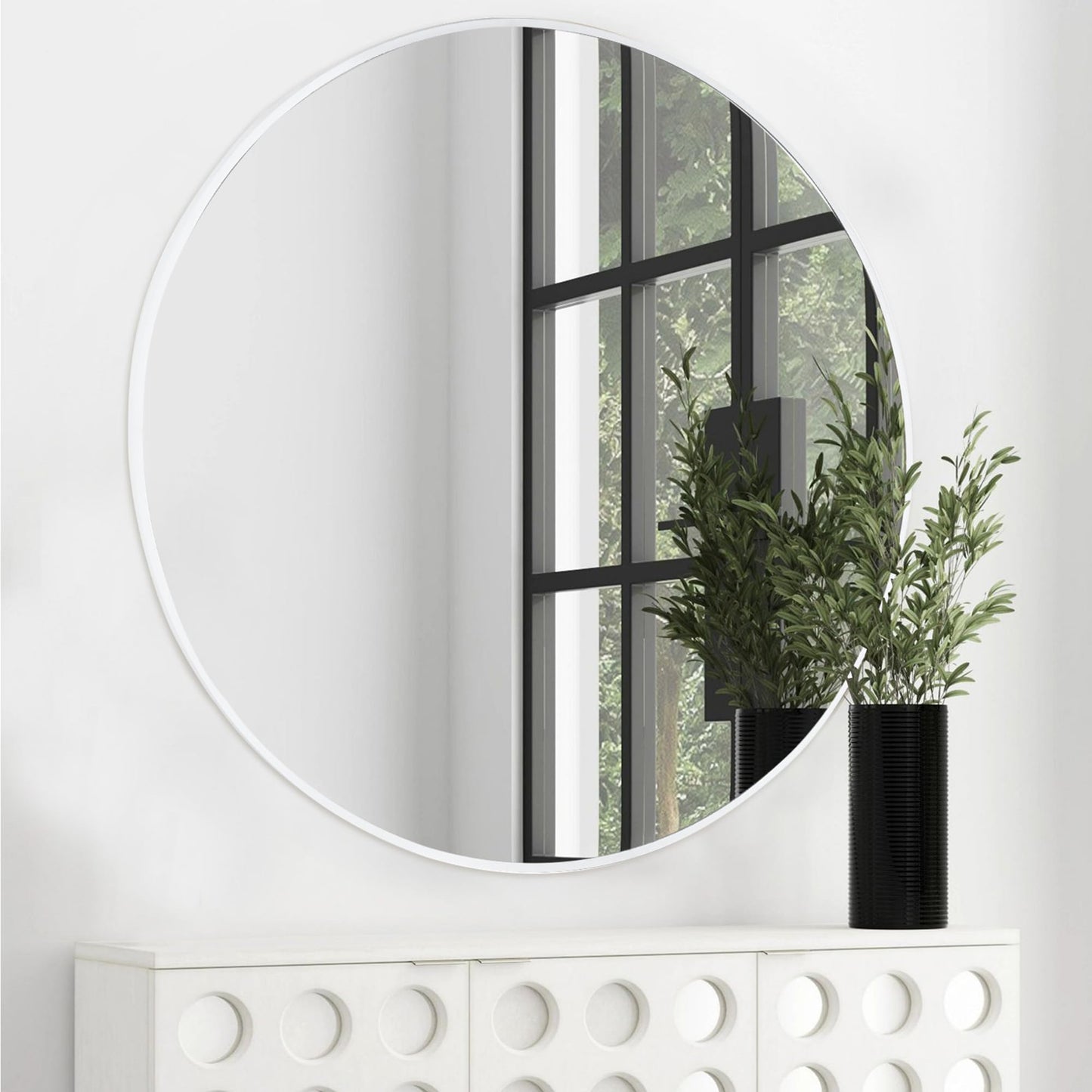Tanmicoshomy White Round Mirror 36 inch, Large Circle Wall-Mounted Bathroom Mirror with Tempered Glass-Shatterproof for Entryway, Living Room, Bedroom