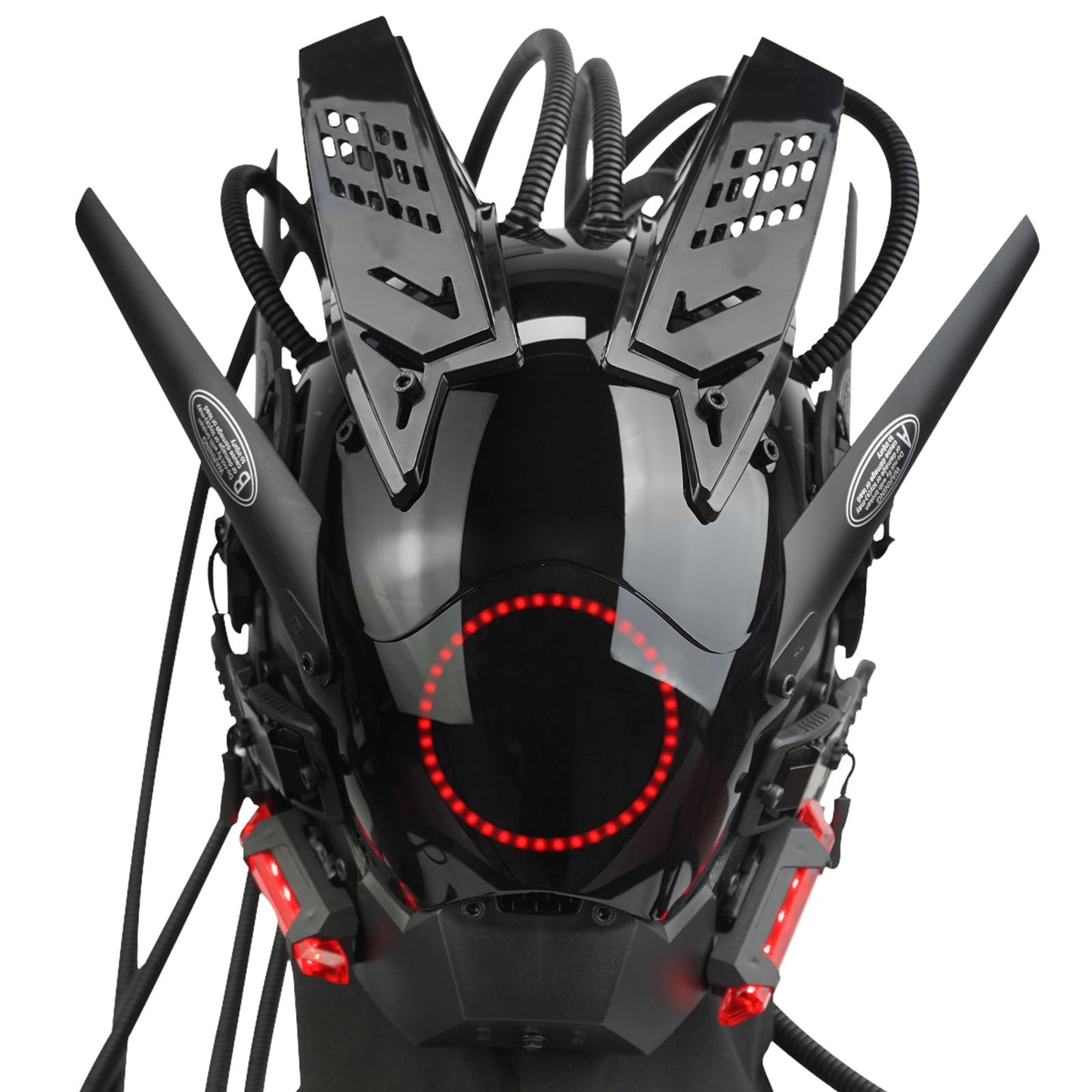 foymi Punk Helmet Mask Round Light LED Light with Braids, 6 Punk Stickers, Futuristic Mask for Cosplay, Music Festival, Halloween
