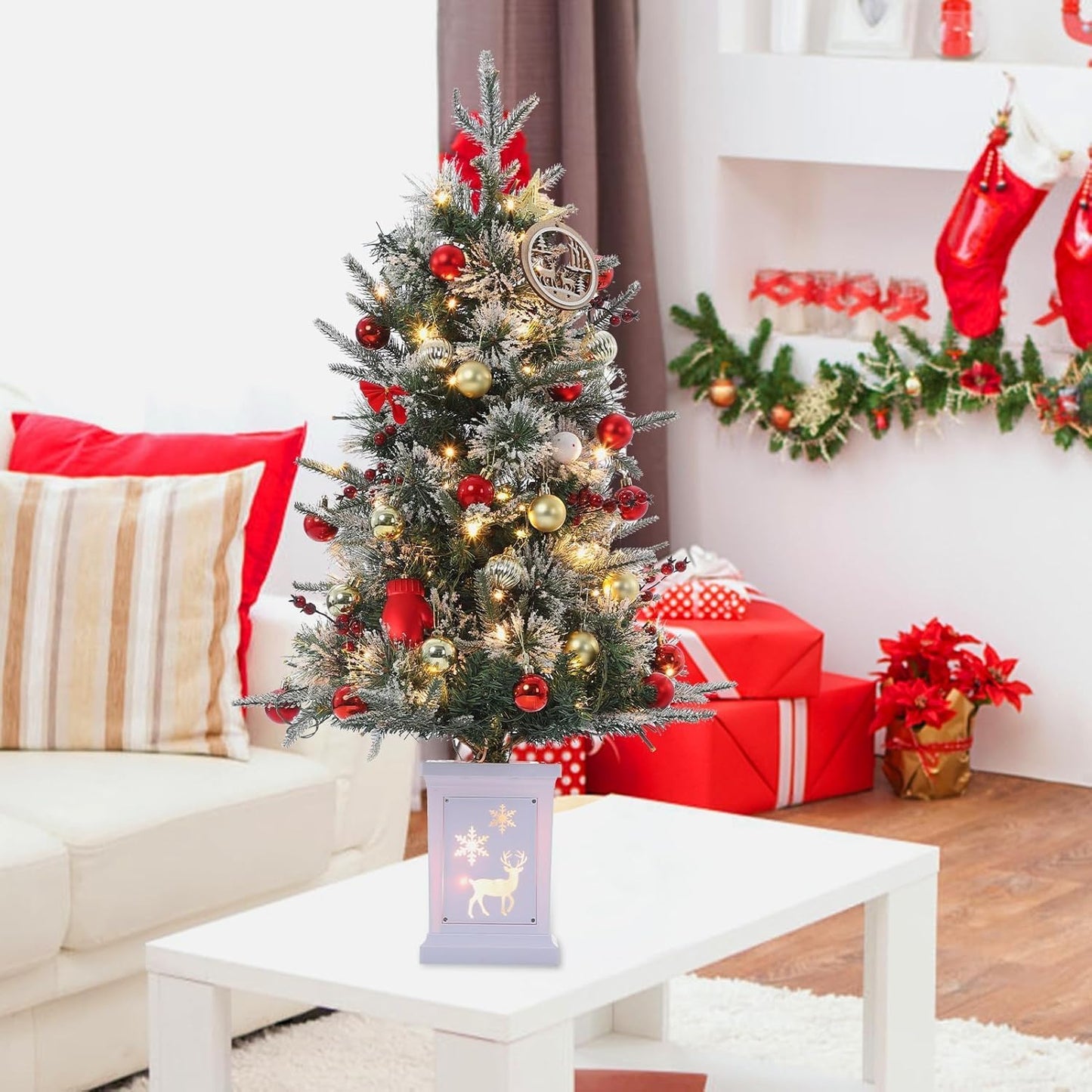 3 Ft Pre-Lit Christmas Tree, Artificial Christmas Trees with Lighting, Xmas Trees with 78 Led Lights, Christmas Decoration for Home, Office, Easy Assembly