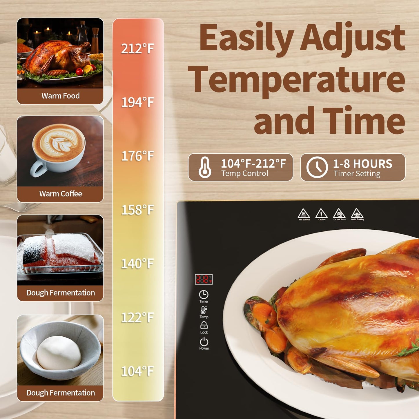 CedarAce Food Warmers for Parties Buffet, （31.5"x12"） Assemblable Stackable Electric Warming Tray with 8-Level Temperature Adjustment and 8-Hour Timer, Upgraded Desktop-Protecting Food Warming Mat