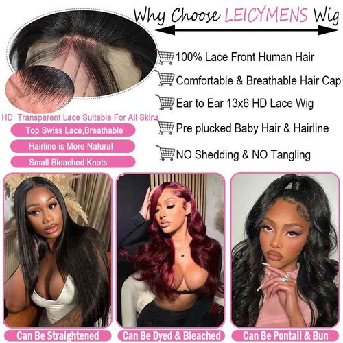 Leicymens 28 INCH 13x6 Lace Front Wigs Human Hair Body Wave Lace Front Wigs Human Hair Pre Plucked 180% Density Glueless Wigs For Women Hd Lace Front Wigs