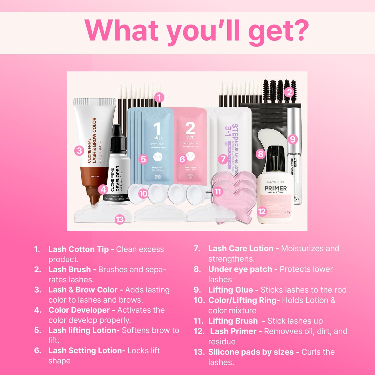 CLIONE PRIME Korean At Home Lash Lift and Brow Lamination Kit - Brown Eye and Brow Tint Kit